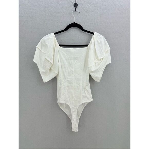 Intimately Free People Womens White Not So Basic Puff Sleeves Bodysuit Small - Picture 8 of 9